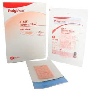 PolyMem Film Island Dressing - 3.5" x 4.5" Adhesive - 2" x 3" Pad (Box of 15)