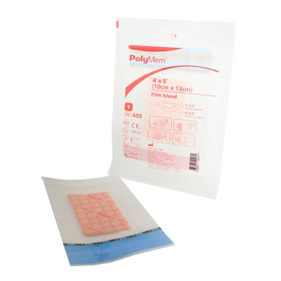PolyMem Film Island Dressing - 3.5" x 4.5" Adhesive - 2" x 3" Pad (Single)